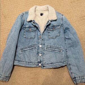 Girls GAP Light Blue Denim Jacket with Cream Sherpa Collar kids XXL